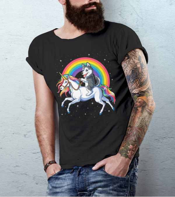 Siberian Husky Riding Rainbow Unicorn In Space Galaxy MK Women's T-Shirt