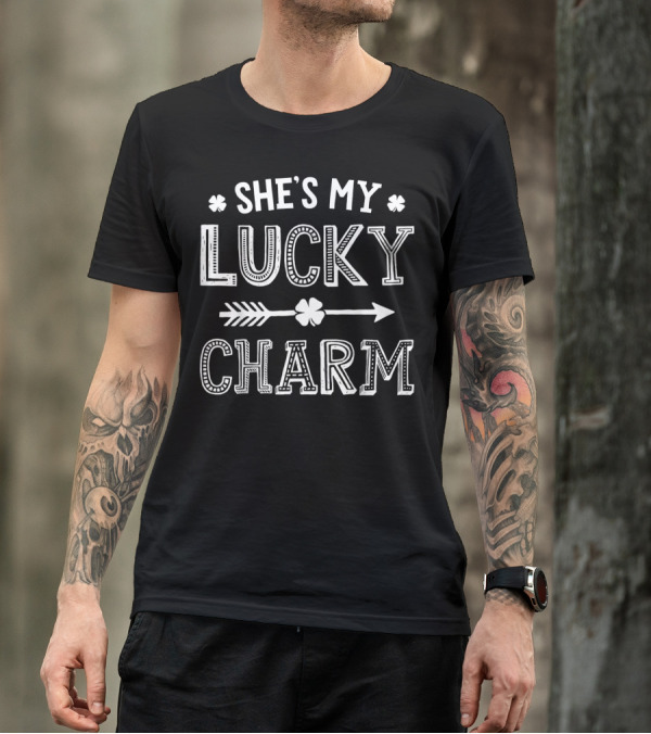 She's My Lucky Charm St Patricks Day Arrow Shamrock T-Shirt
