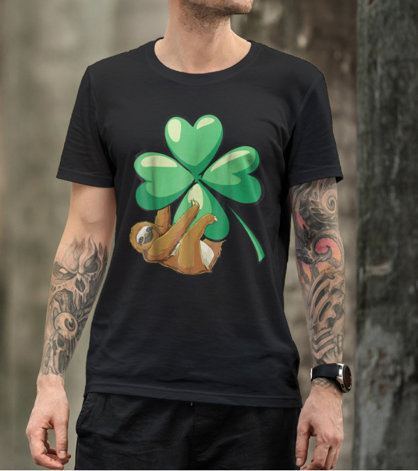 St Patricks Day Sloth Hugging Shamrock T-Shirt
