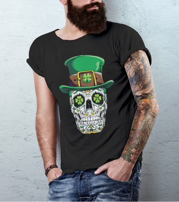 Sugar Skull Clover Top Hat T-Shirt