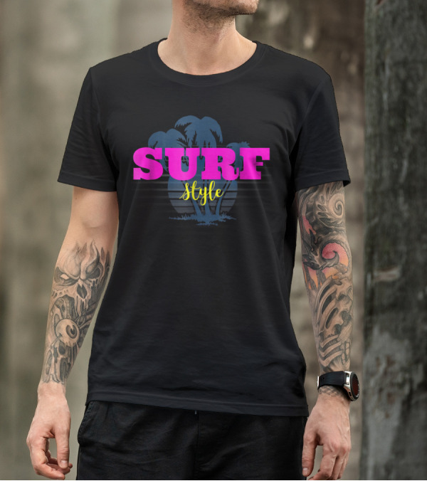 Surf Style Palm Tree Surfing Retro Vibe T-Shirt