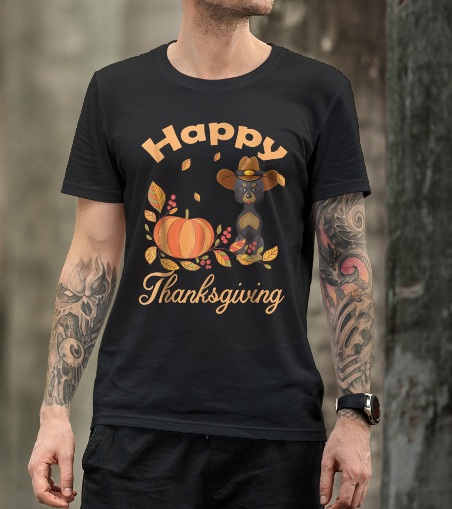 Happy Thanksgiving Great Danes Pilgrim Pumpkin Leaves T-Shirt