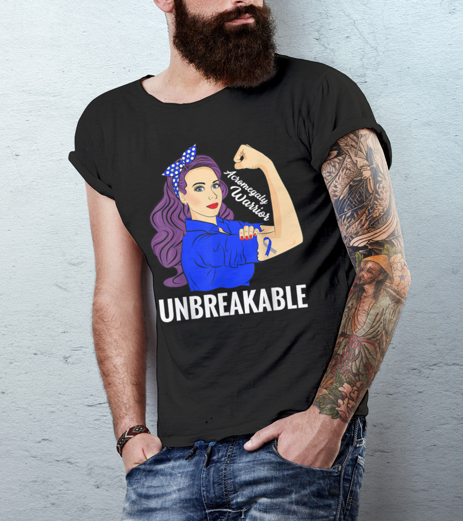 Rosie The Riveter Inspired Acromegaly Warrior Unbreakable Rare Disease Awareness T-Shirt