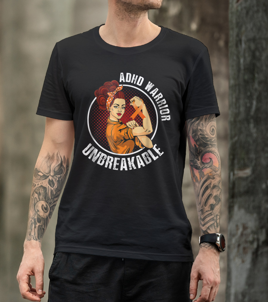 ADHD Warrior Unbreakable Strong Woman Ribbon T-Shirt