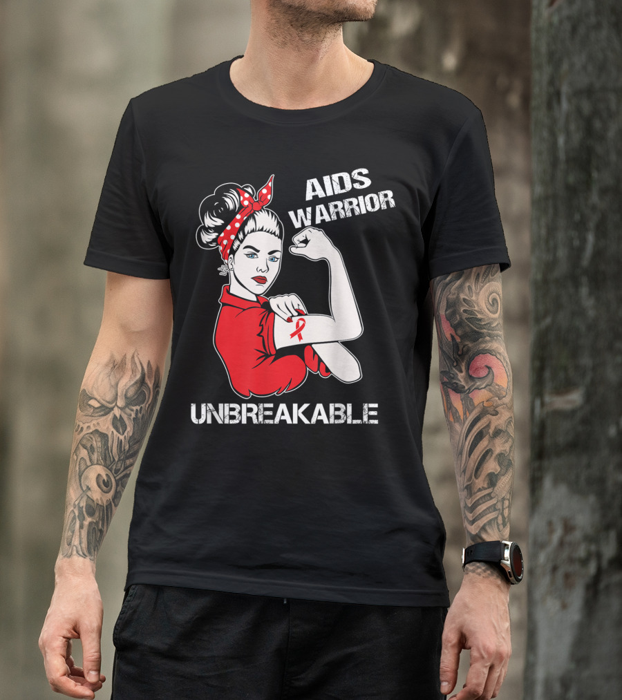 Aids Warrior Unbreakable Rosie The Riveter Ribbon Power T-Shirt