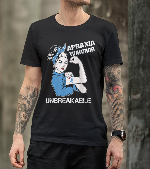 Apraxia Warrior Unbreakable Rosie Riveter Blue Awareness T-Shirt