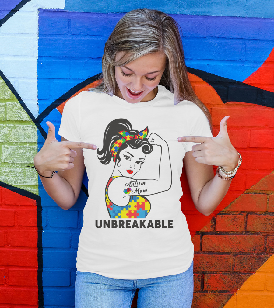 Autism Awareness Unbreakable Autism Mom Puzzle T-Shirt
