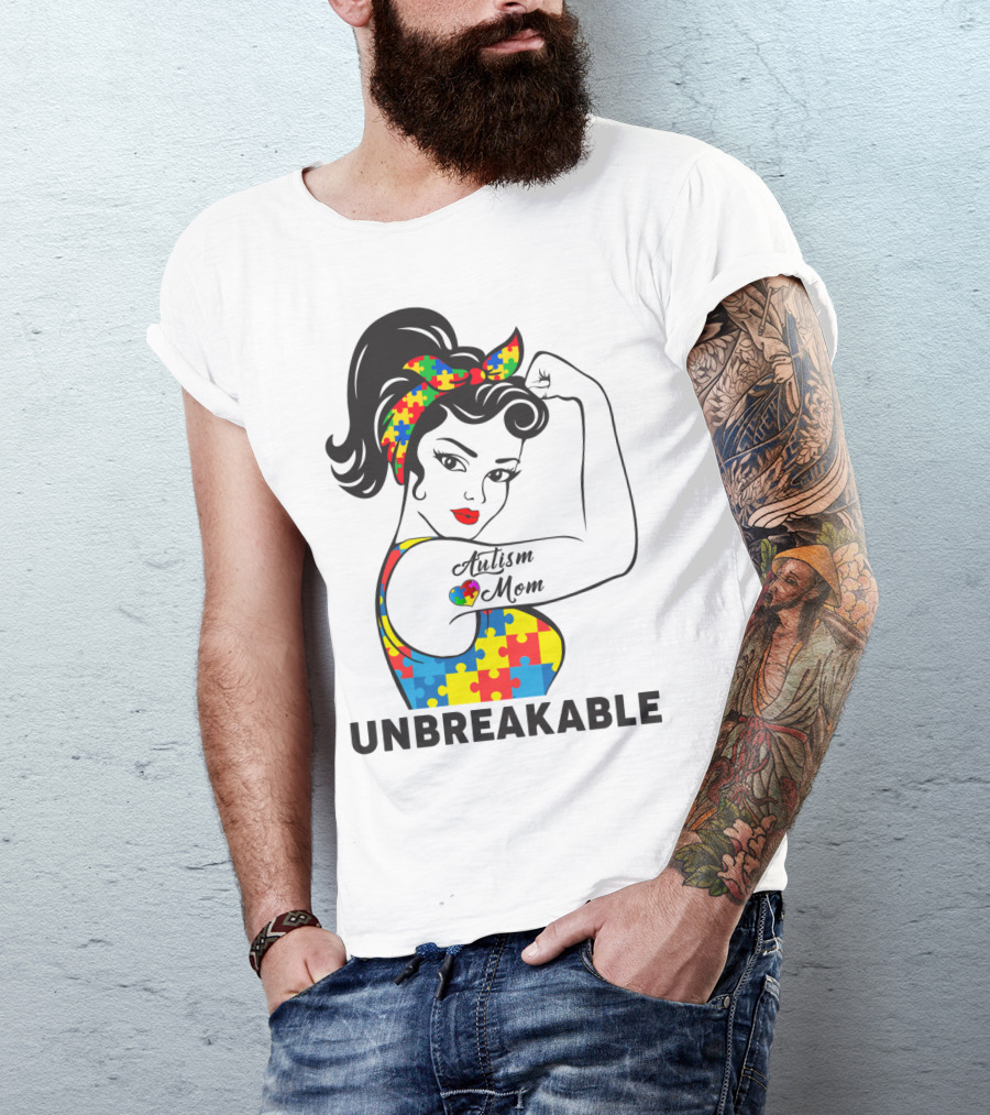 Autism Awareness Unbreakable Autism Mom Puzzle T-Shirt