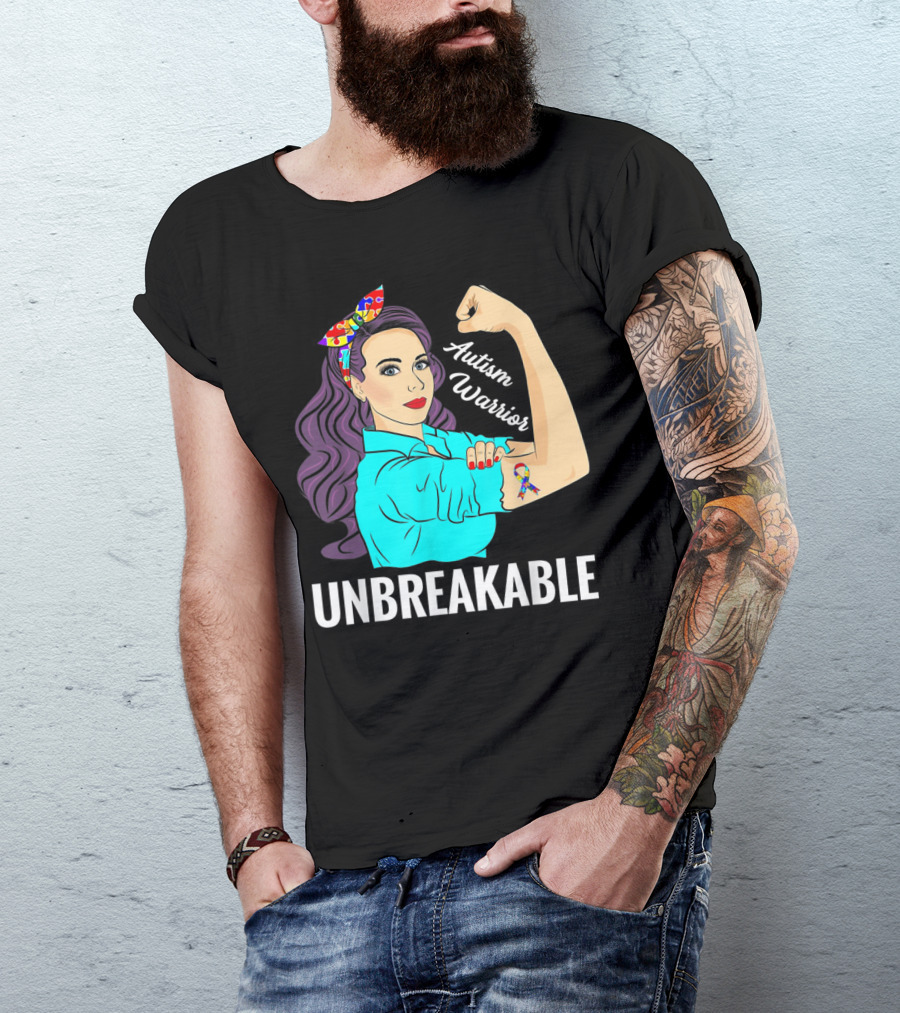 Autism Warrior Unbreakable Survivor Rosie The Riveter T-Shirt