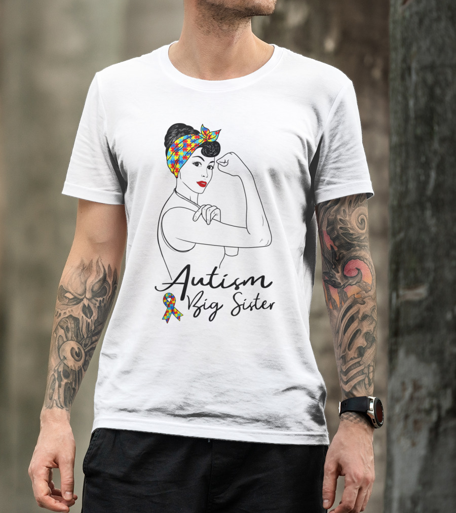 Autism Big Sister Unbreakable Rosie The Riveter Puzzle T-Shirt