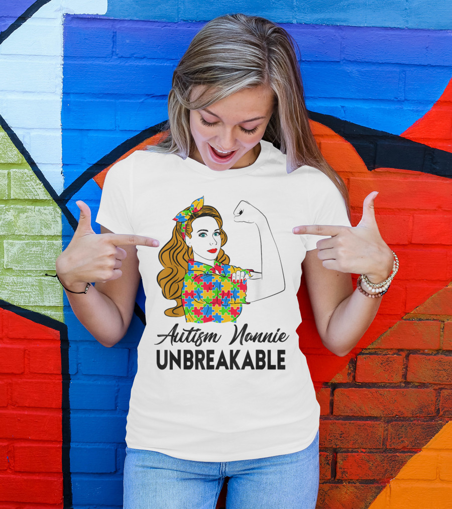 Unbreakable Autism Nannie Puzzle Pattern Awareness T-Shirt