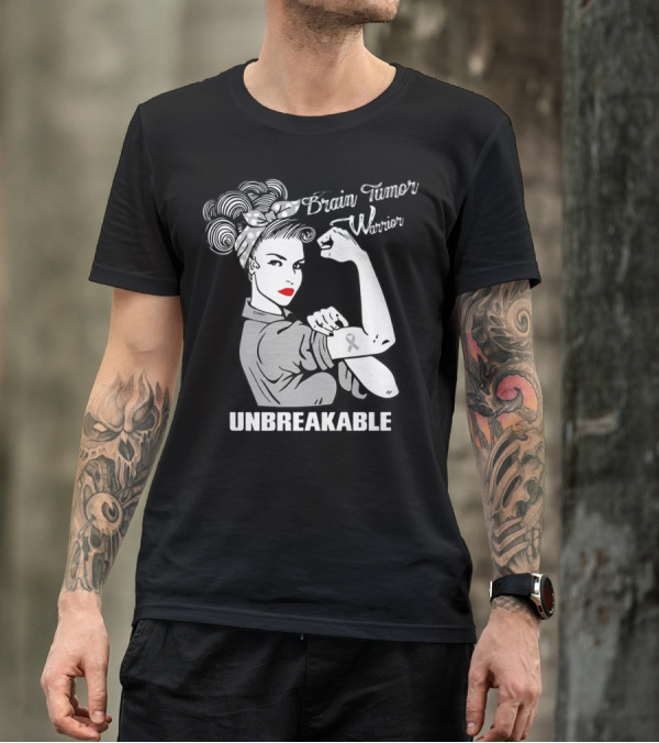 Brain Tumor Warrior Unbreakable Rosie The Riveter T-Shirt