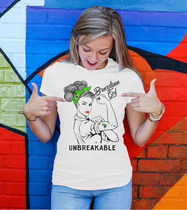 Brazilian Girl Unbreakable With Brazil Flag Bandana And Tattoo T-Shirt