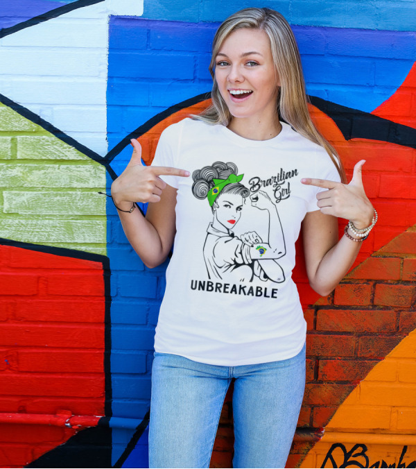 Brazilian Girl Unbreakable With Brazil Flag Bandana And Tattoo T-Shirt