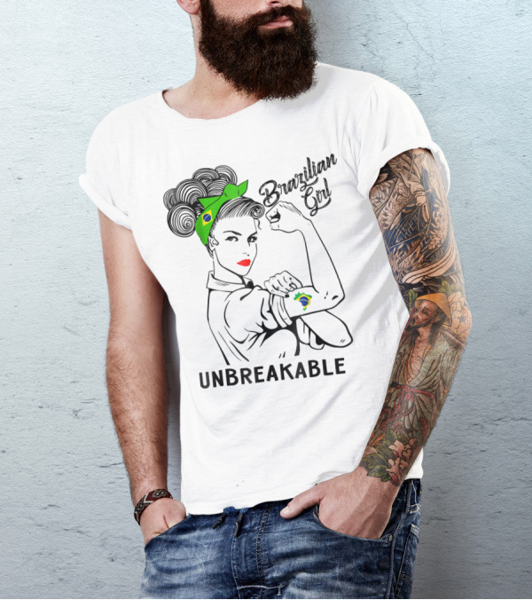 Brazilian Girl Unbreakable With Brazil Flag Bandana And Tattoo T-Shirt