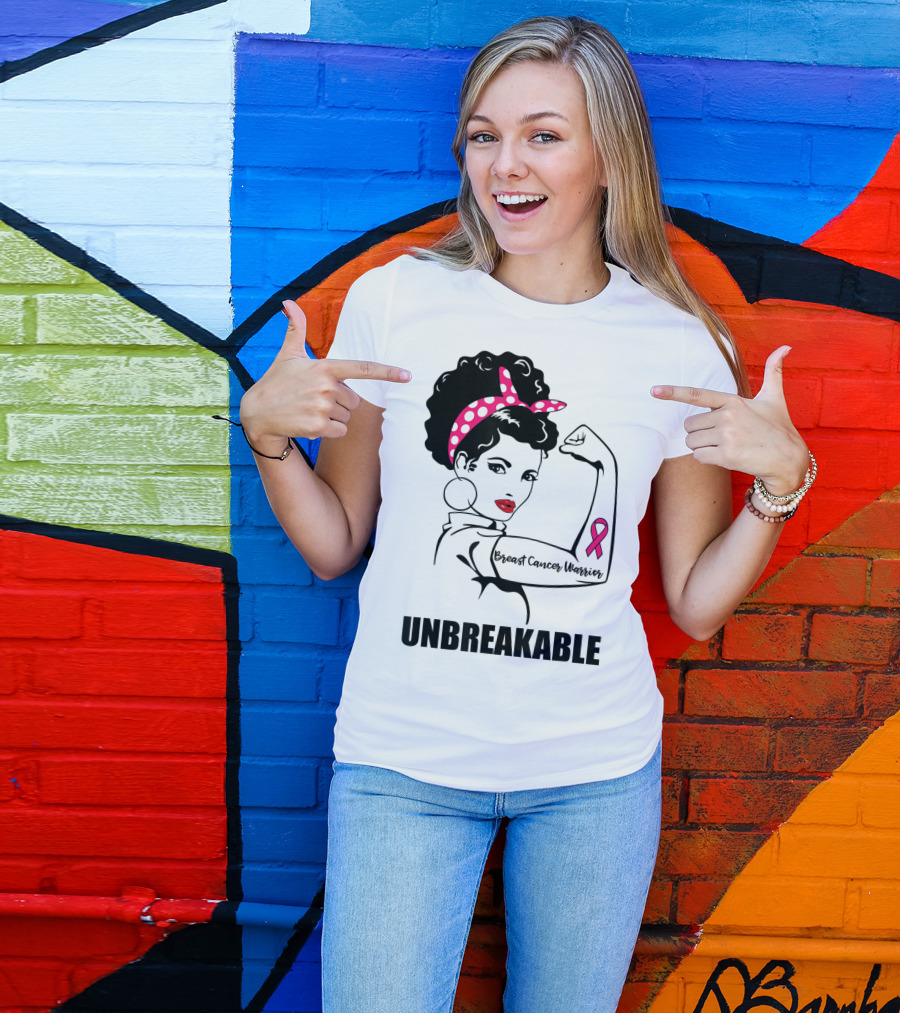 Breast Cancer Warrior Unbreakable Pink Ribbon Strength T-Shirt