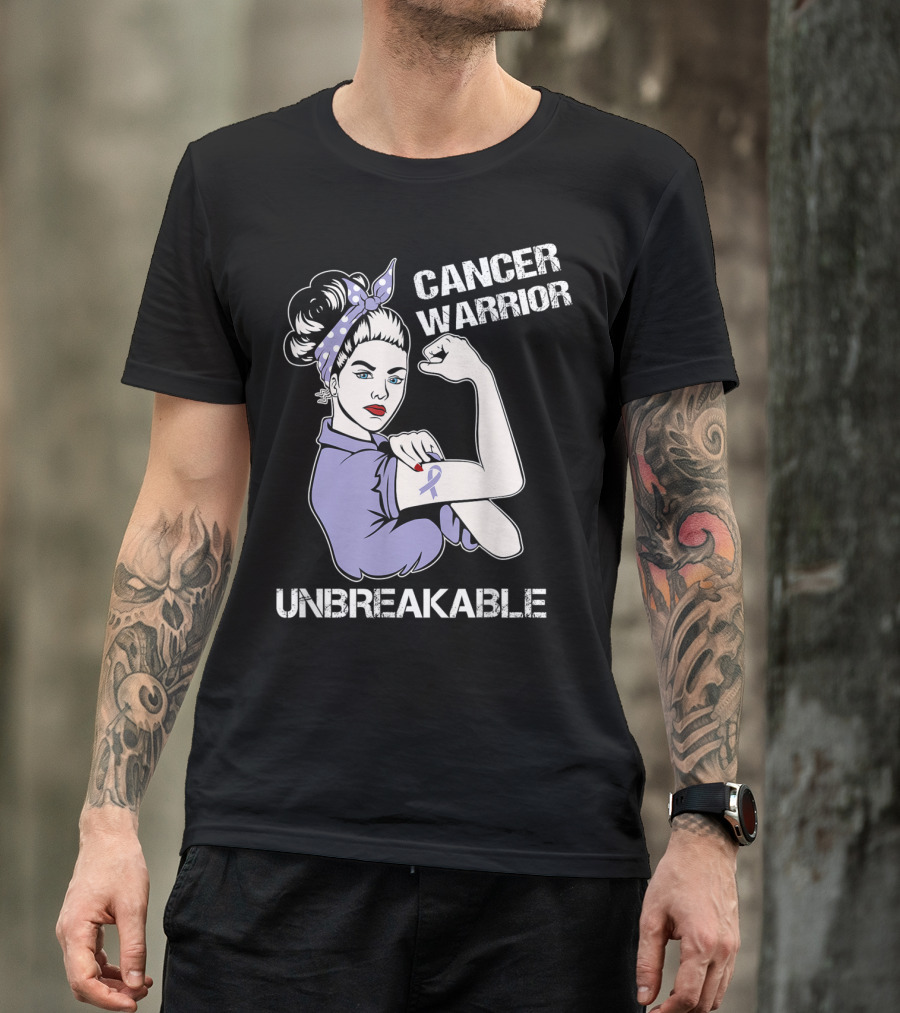 Cancer Warrior Unbreakable Rosie The Riveter Purple T-Shirt