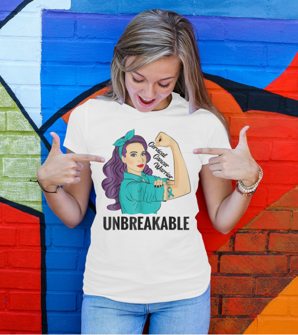 Unbreakable Cervical Cancer Warrior Awareness Ribbon Empowerment T-Shirt