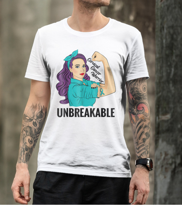 Unbreakable Cervical Cancer Warrior Awareness Ribbon Empowerment T-Shirt