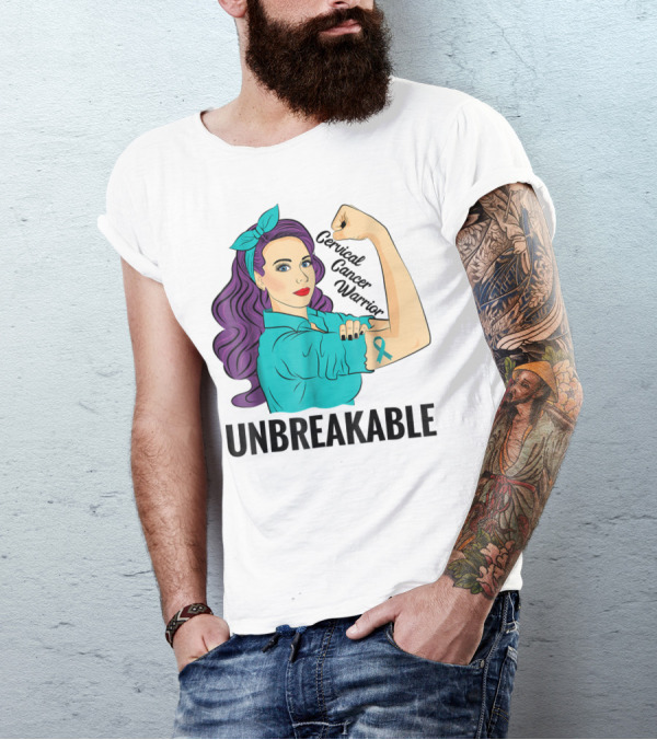 Unbreakable Cervical Cancer Warrior Awareness Ribbon Empowerment T-Shirt