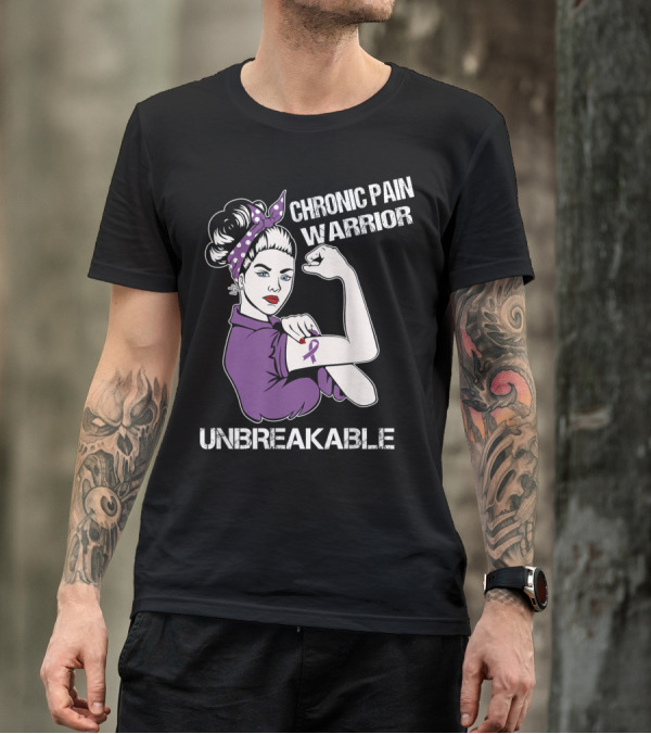 Chronic Pain Warrior Unbreakable Rosie Riveter Purple T-Shirt