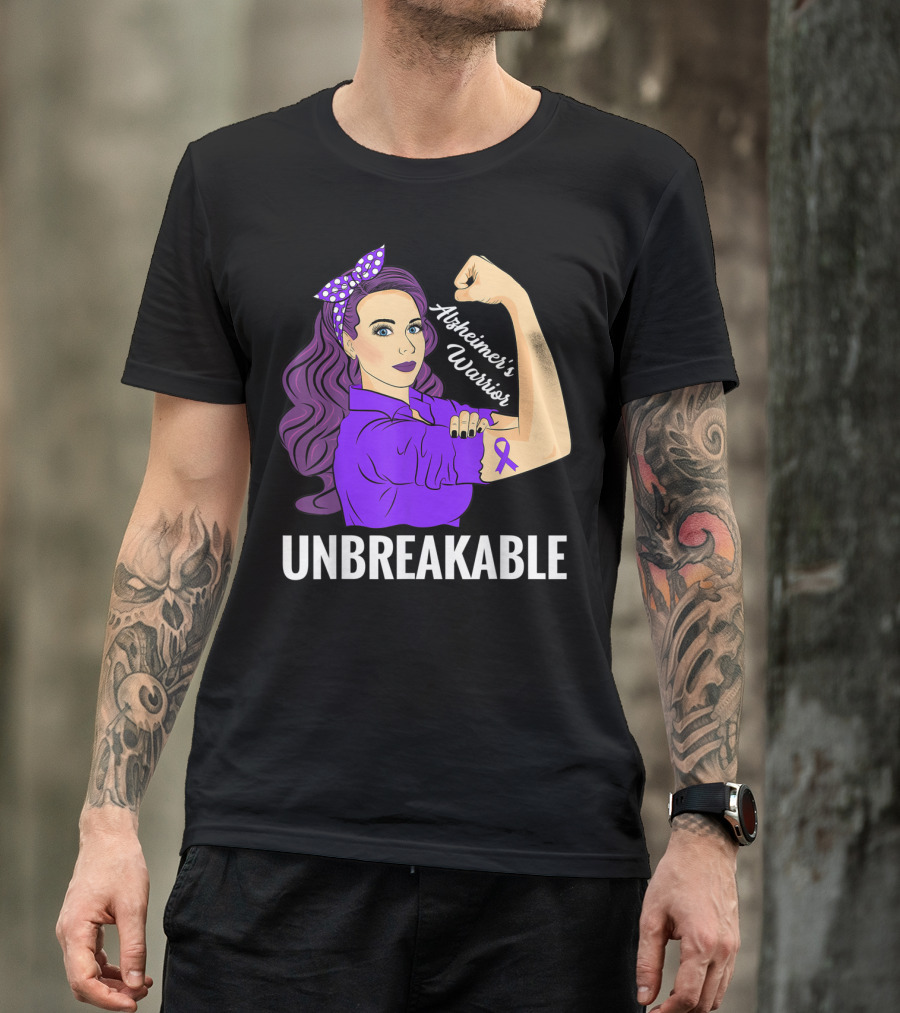 Alzheimer's Warrior Unbreakable Alz Awareness Strong Woman T-Shirt