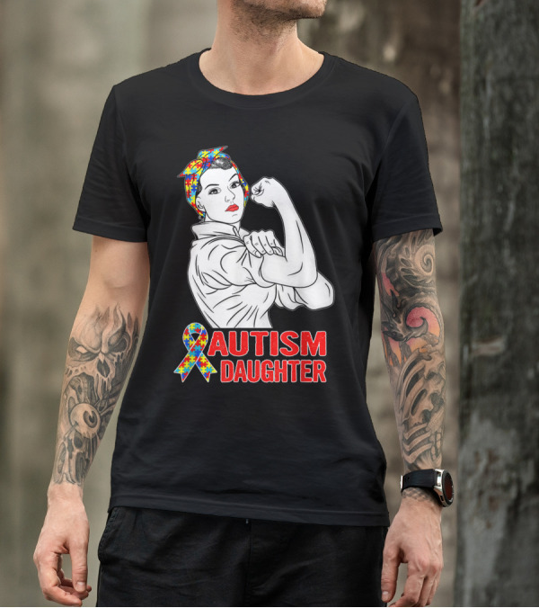 Autism Daughter Unbreakable Rosie The Riveter Autism Awareness Puzzle T-Shirt