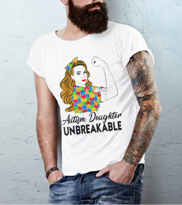 Autism Daughter Unbreakable Puzzle Piece Pattern Autism Awareness T-Shirt