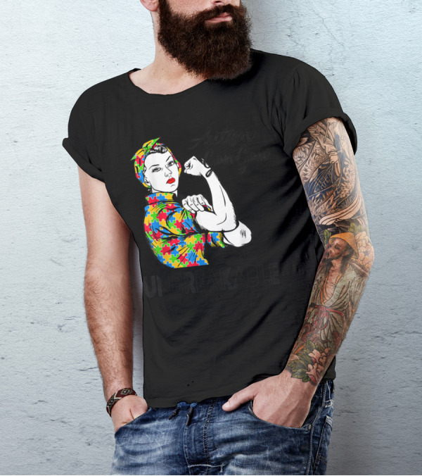 Autism Gam Gam Unbreakable Autism Awareness Puzzle Piece Rosie Flexing T-Shirt