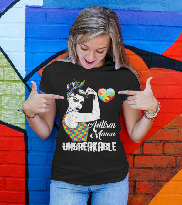 Autism Mama Unbreakable Love Puzzle Heart Awareness T-Shirt