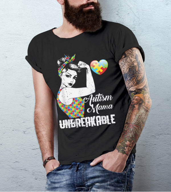 Autism Mama Unbreakable Love Puzzle Heart Awareness T-Shirt