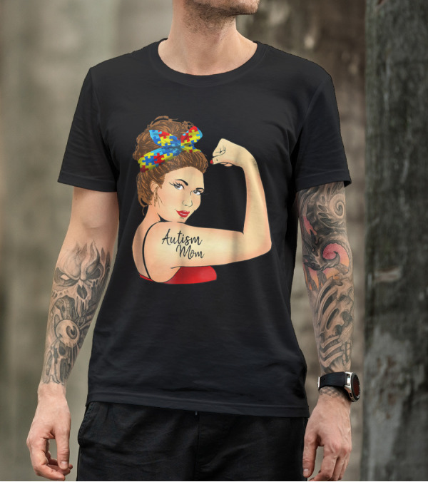 Autism Mom Unbreakable Rosie Awareness Puzzle Bow T-Shirt