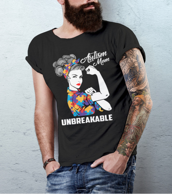 Autism Mom Unbreakable Puzzle Piece Pattern Awareness T-Shirt