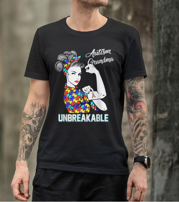Autism Grandma Unbreakable Puzzle Pattern Awareness T-Shirt