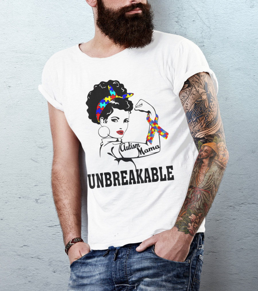 Autism Mama Unbreakable Puzzle Ribbon Sister Daughter T-Shirt