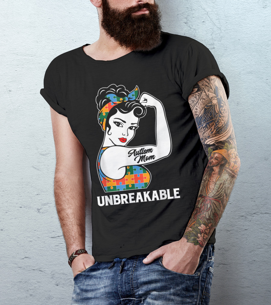 Unbreakable Autism Mom Puzzle Pattern Awareness Strong T-Shirt