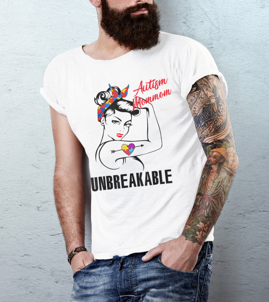 Autism Mommom Unbreakable Heart Puzzle Autism Awareness T-Shirt