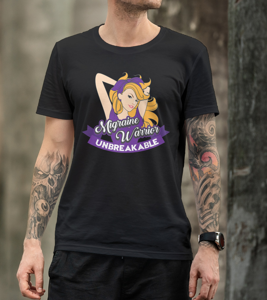 Migraine Warrior Unbreakable Awareness UP Purple Rosie Riveter T-Shirt