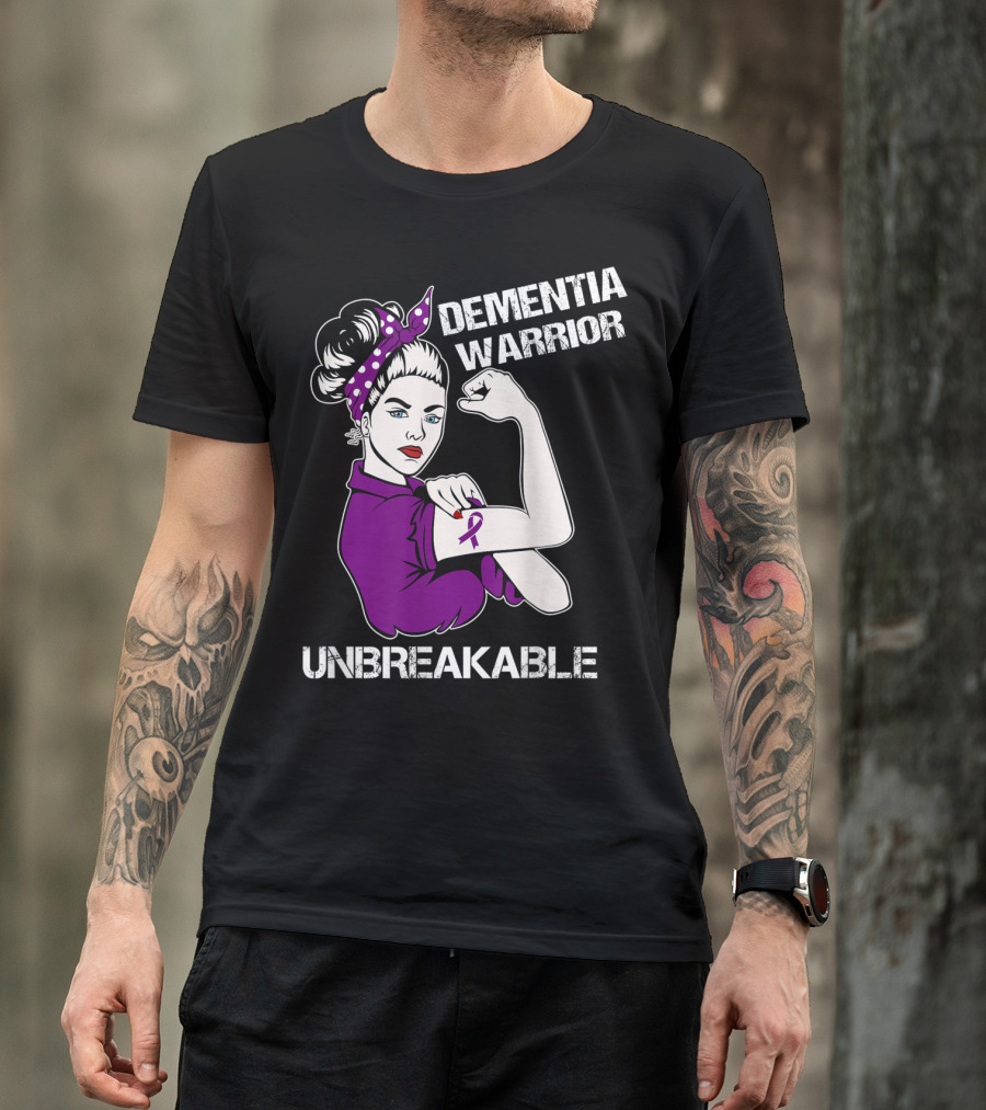 Dementia Warrior Unbreakable Purple Ribbon Rosie The Riveter T-Shirt
