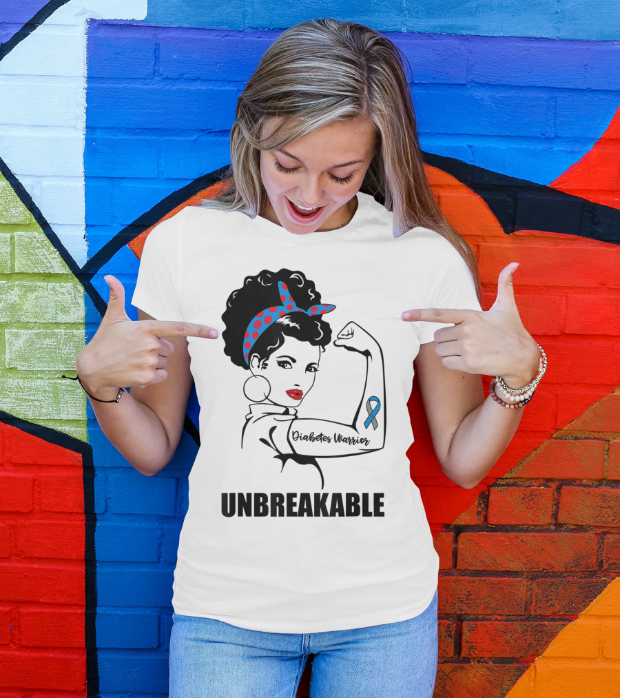Diabetes Warrior Unbreakable Rosie Ribbon Empowerment T-Shirt
