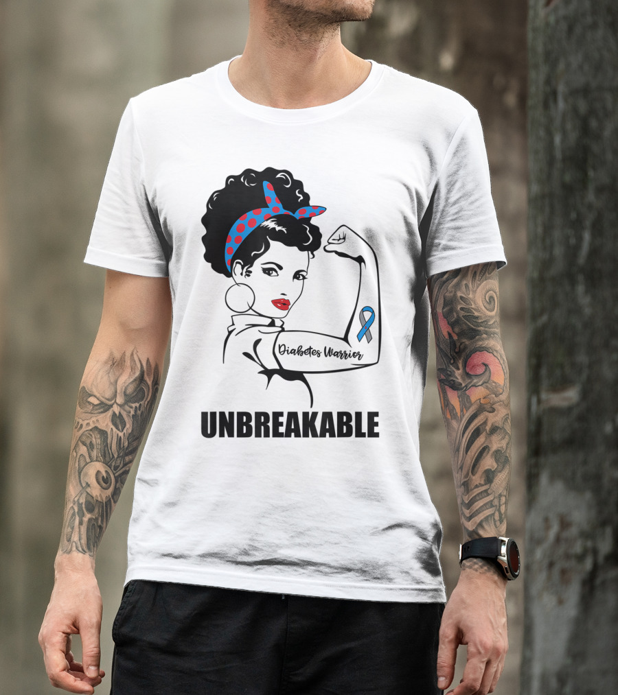 Diabetes Warrior Unbreakable Rosie Ribbon Empowerment T-Shirt