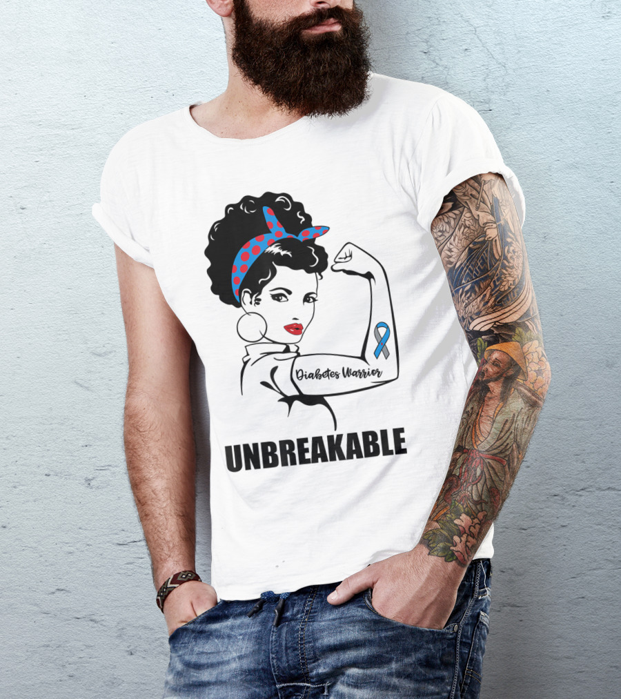Diabetes Warrior Unbreakable Rosie Ribbon Empowerment T-Shirt