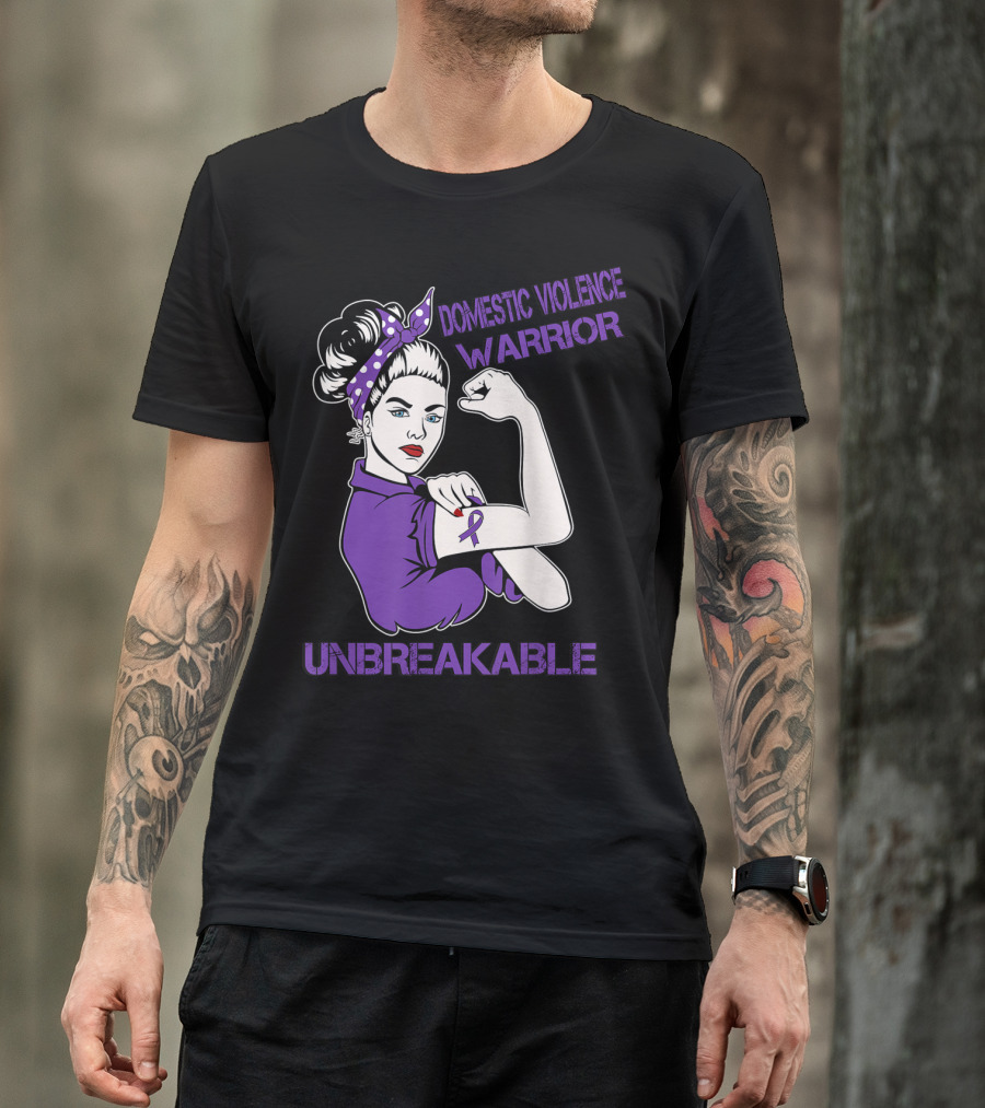 Domestic Violence Warrior Unbreakable Purple Ribbon Empowerment T-Shirt