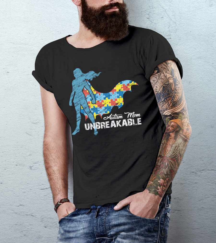 Autism Mom Unbreakable Puzzle Cape Superhero T-Shirt