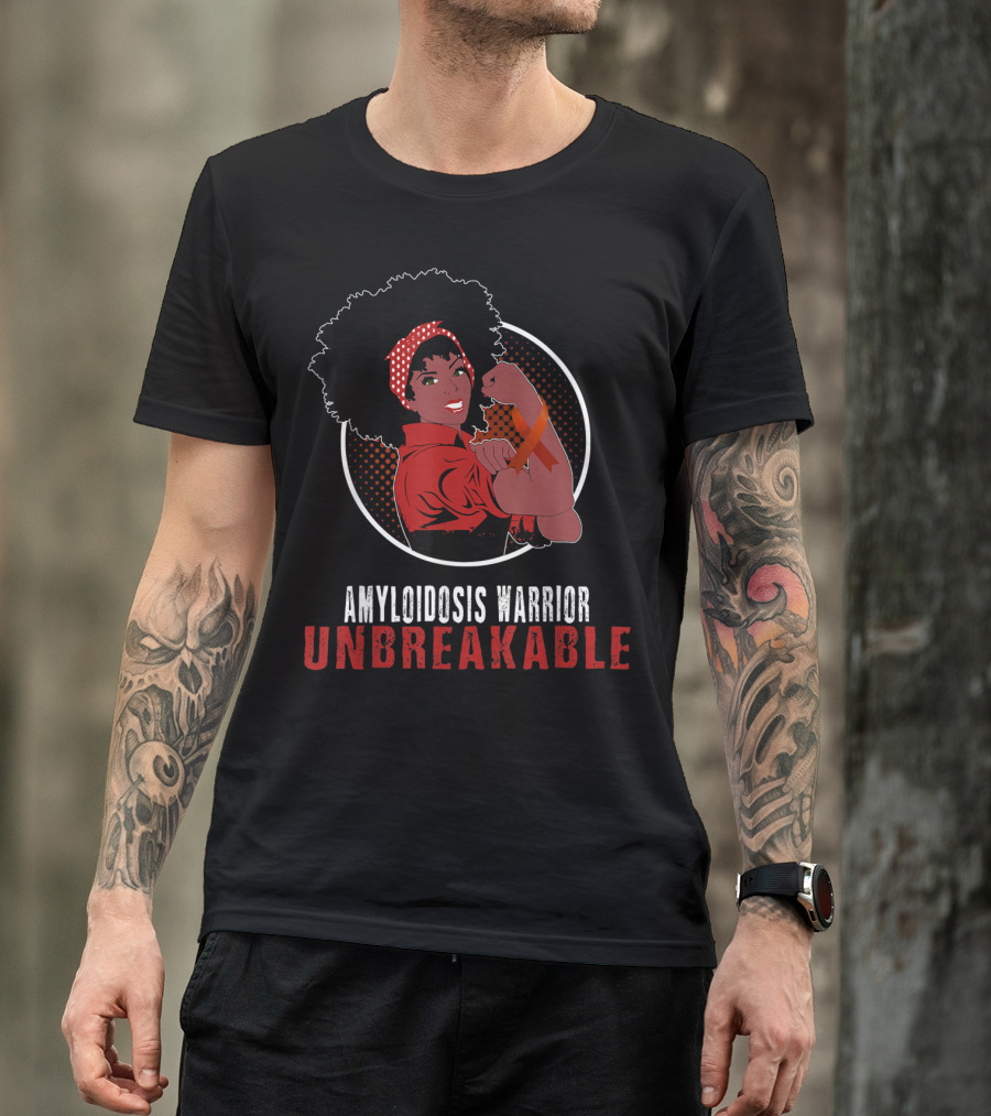 Amyloidosis Warrior Unbreakable Black Girl Power Rosie The Riveter T-Shirt