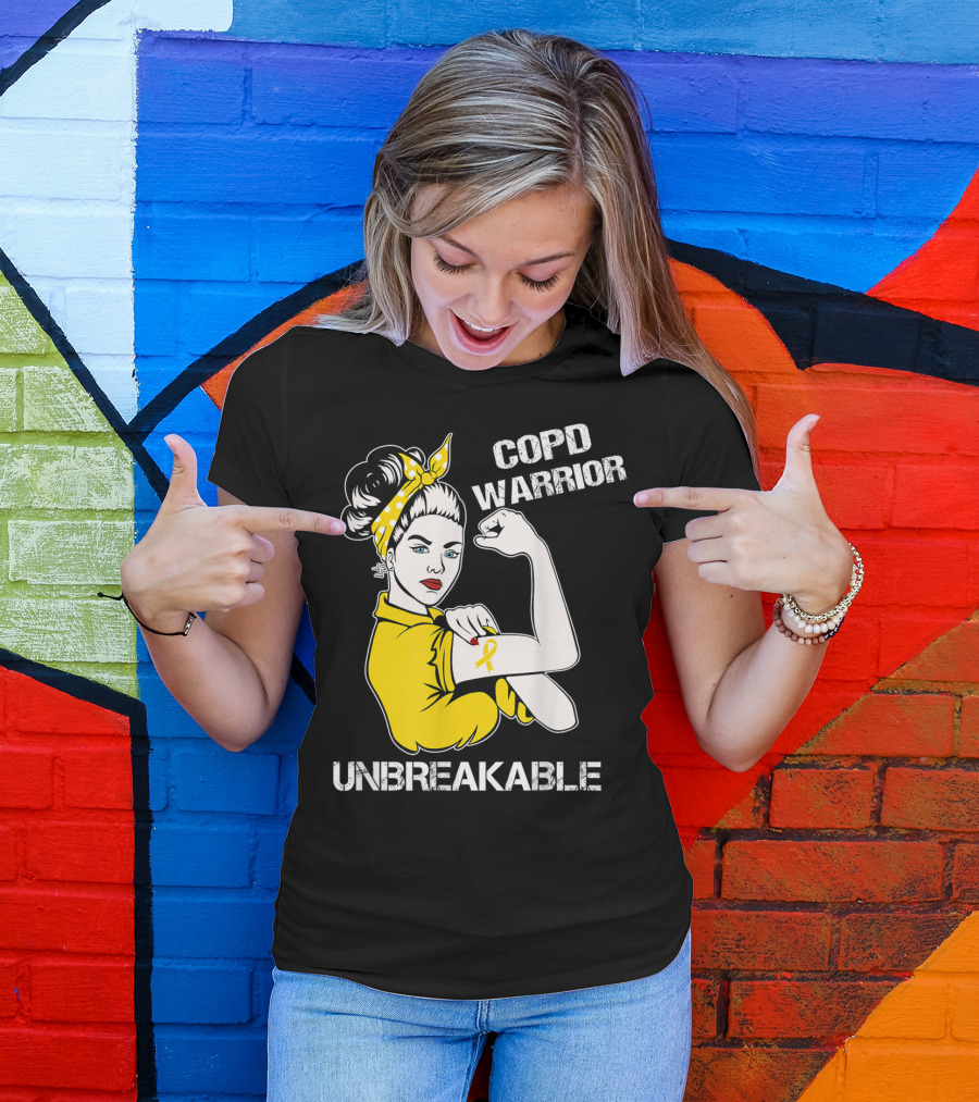 COPD Warrior Unbreakable Rosie Riveter Style Yellow T-Shirt