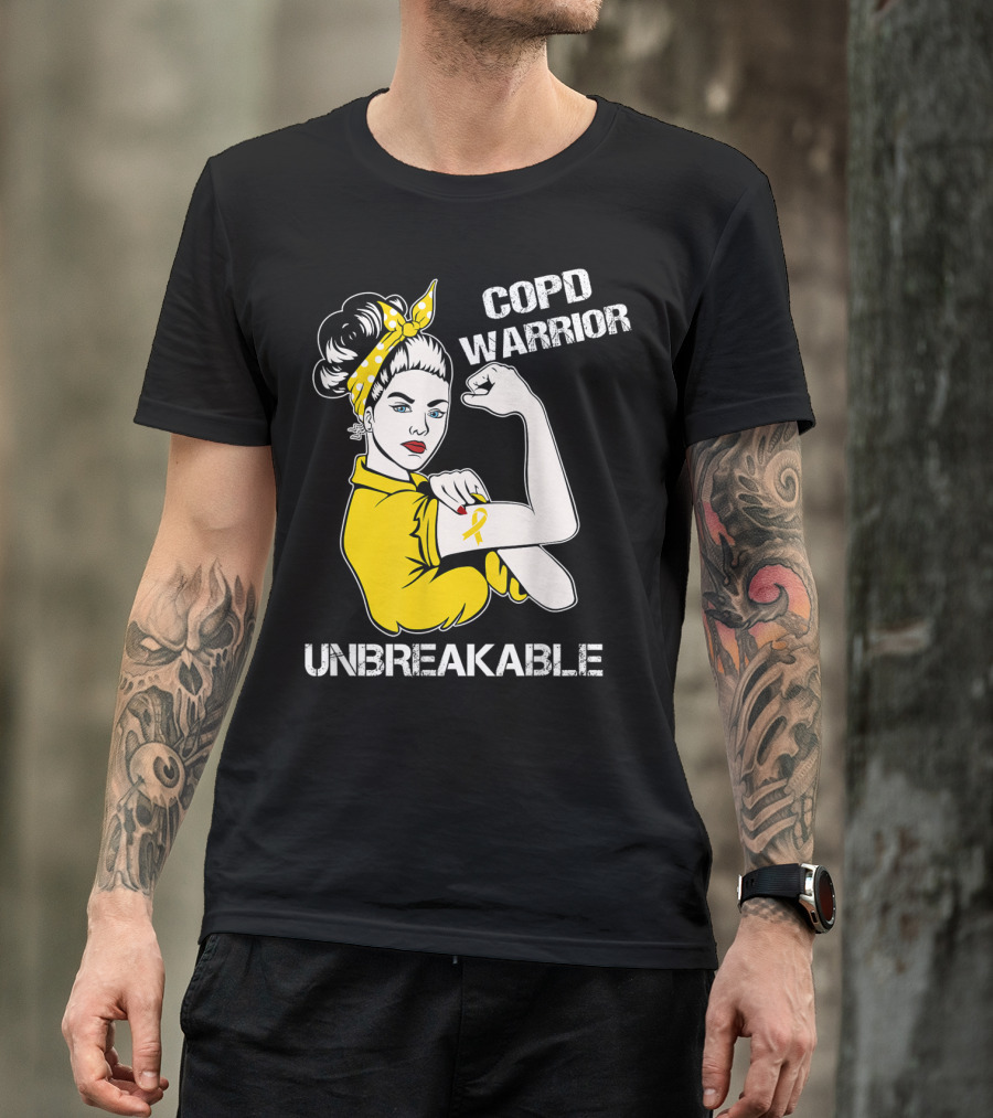 COPD Warrior Unbreakable Rosie Riveter Style Yellow T-Shirt