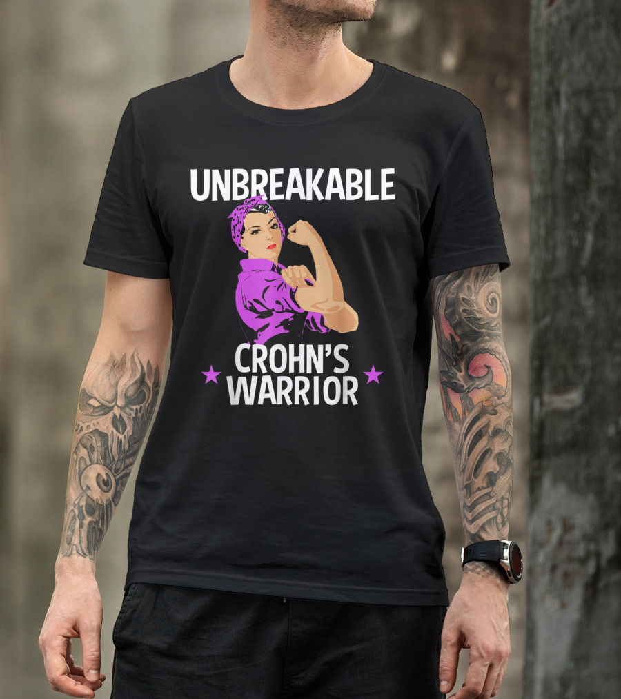 Unbreakable Crohn's Warrior Purple Awareness Rosie The Riveter T-Shirt