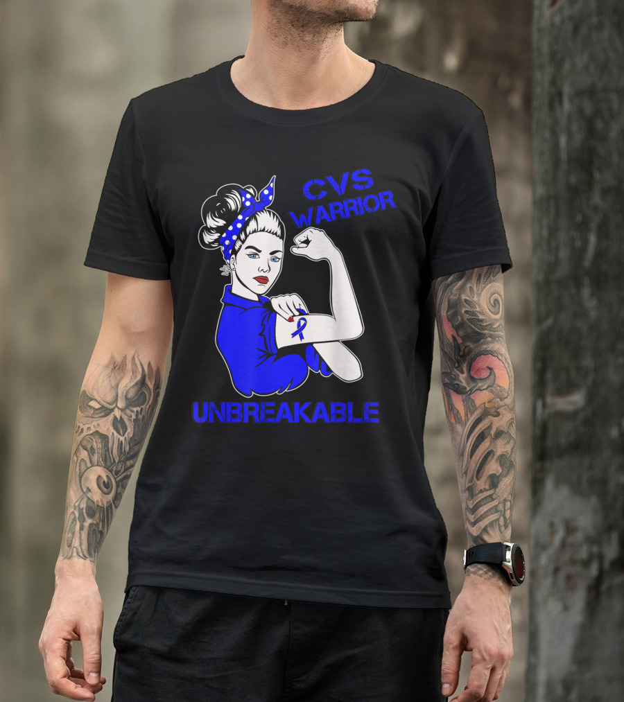 CVS Warrior Unbreakable Rosie The Riveter Style Blue Awareness T-Shirt