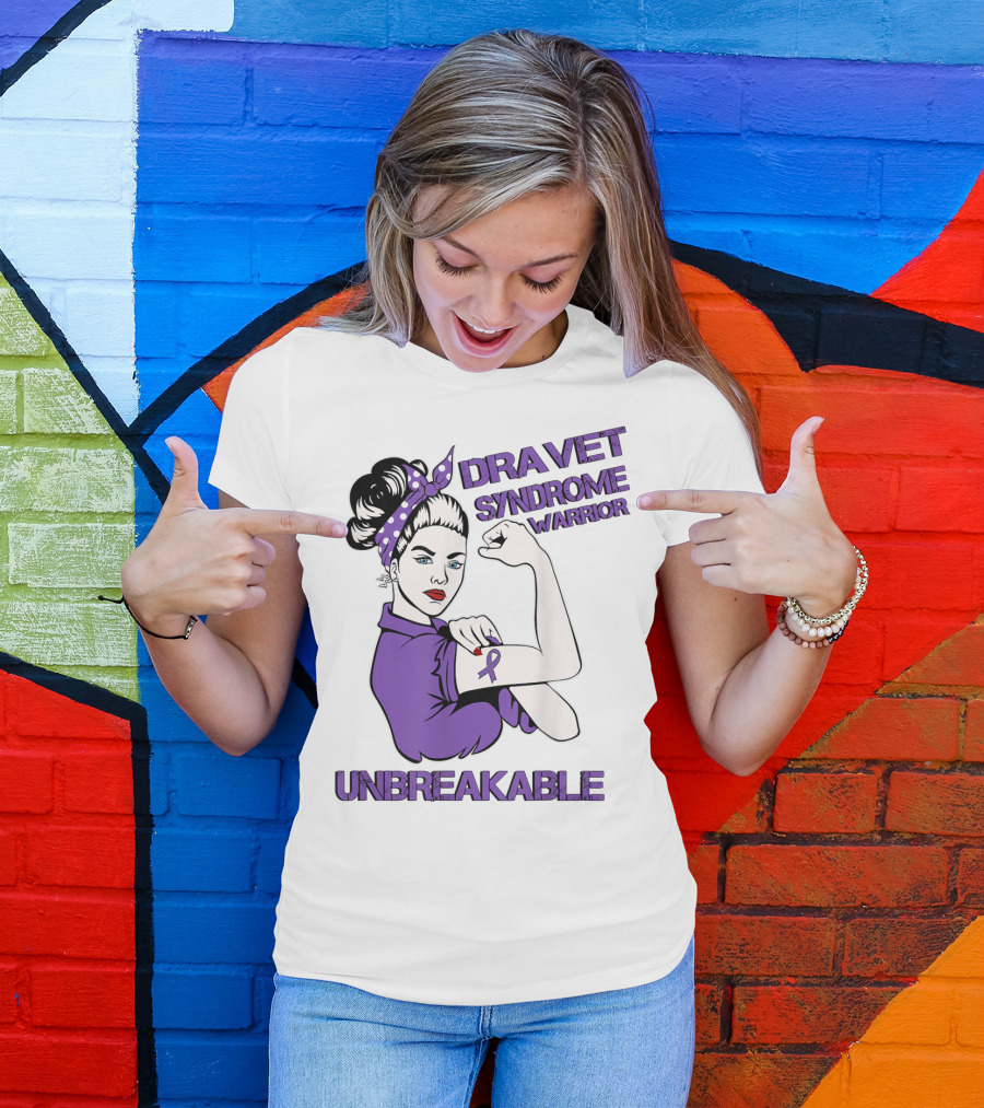 Dravet Syndrome Warrior Unbreakable Rosie Riveter Style Purple T-Shirt